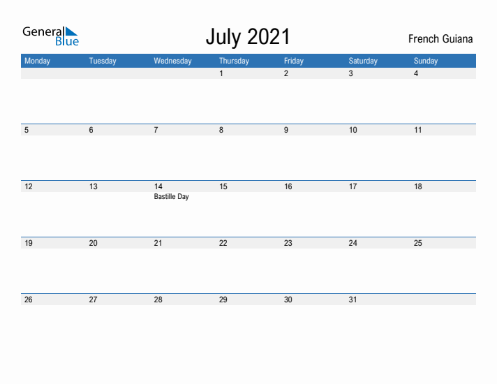 Fillable July 2021 Calendar