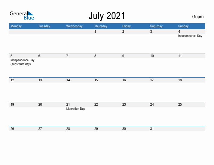 Fillable July 2021 Calendar