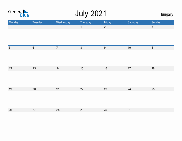 Fillable July 2021 Calendar