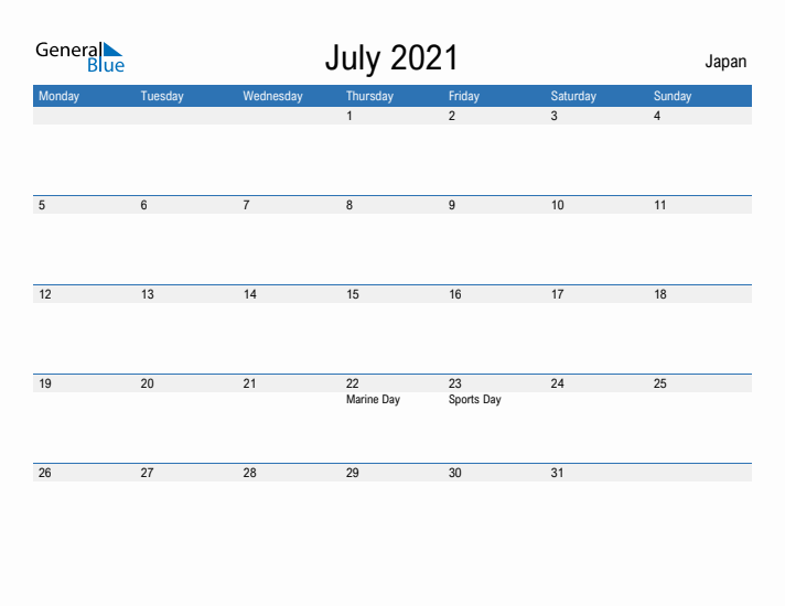 Fillable July 2021 Calendar