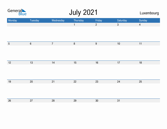 Fillable July 2021 Calendar