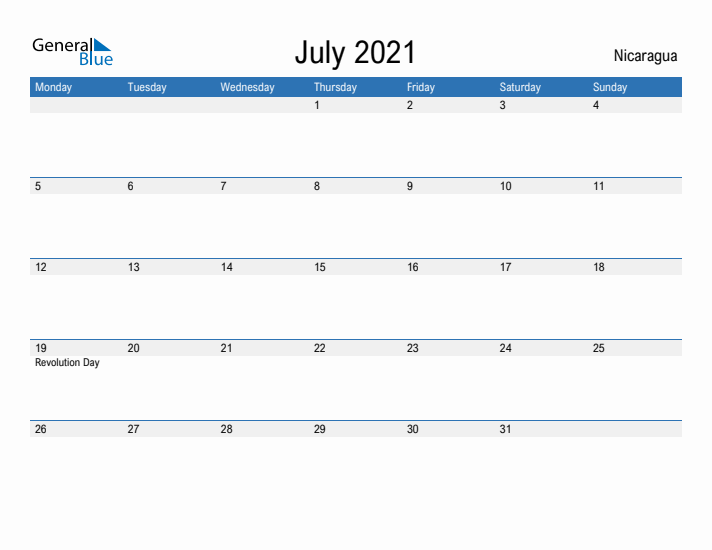 Fillable July 2021 Calendar