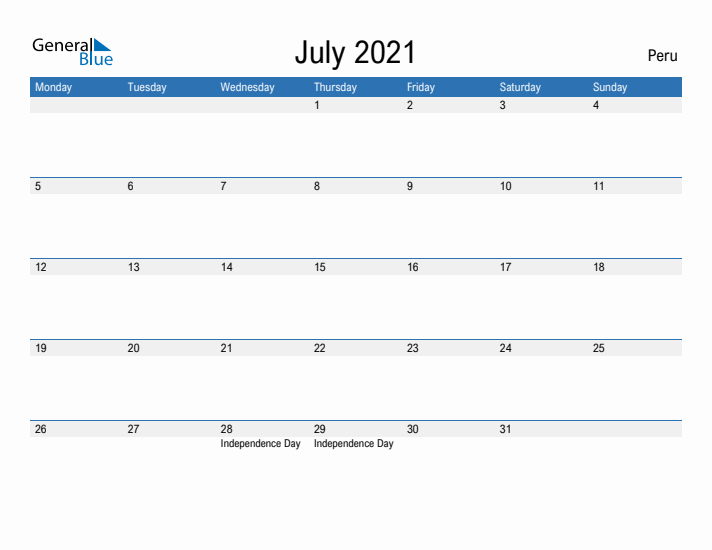 Fillable July 2021 Calendar