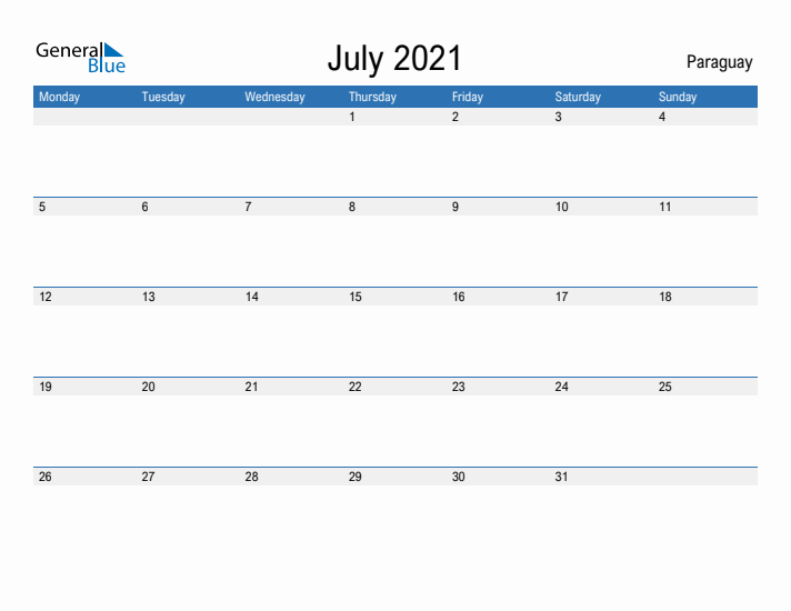 Fillable July 2021 Calendar