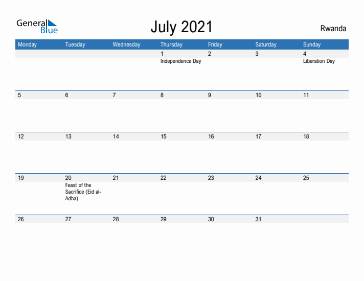 Fillable July 2021 Calendar