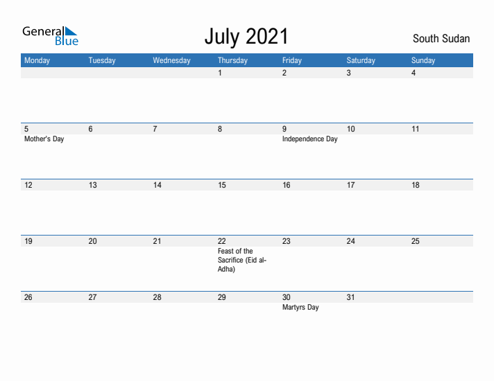 Fillable July 2021 Calendar