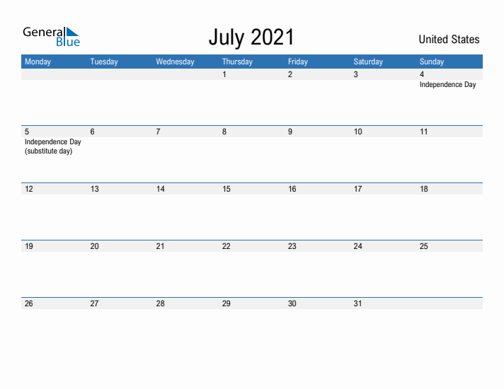 Fillable July 2021 Calendar