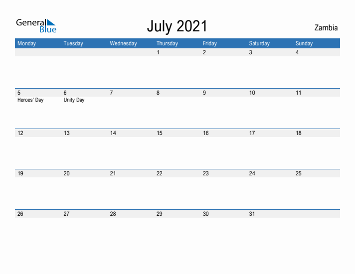 Fillable July 2021 Calendar