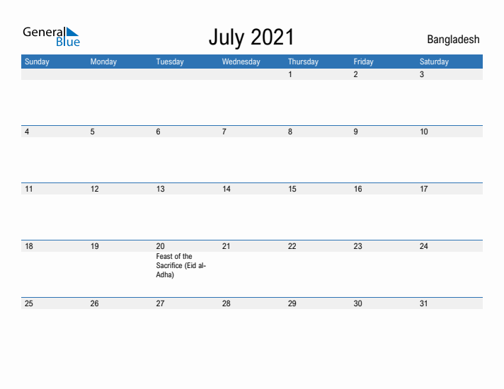 Fillable July 2021 Calendar