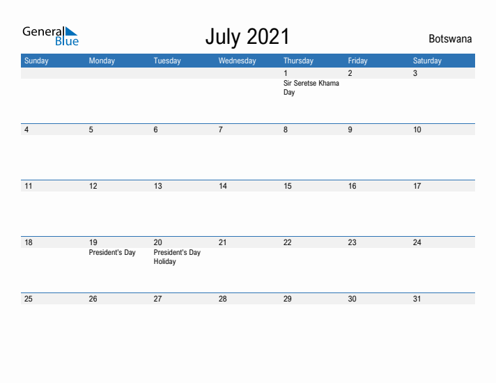 Fillable July 2021 Calendar