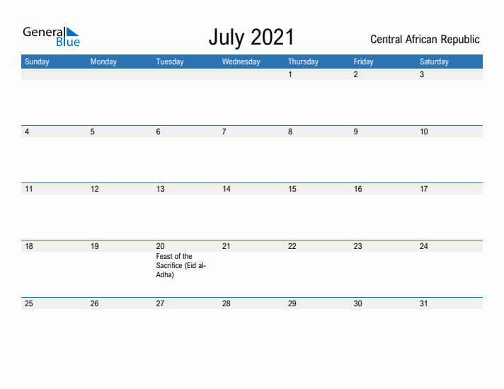 Fillable July 2021 Calendar