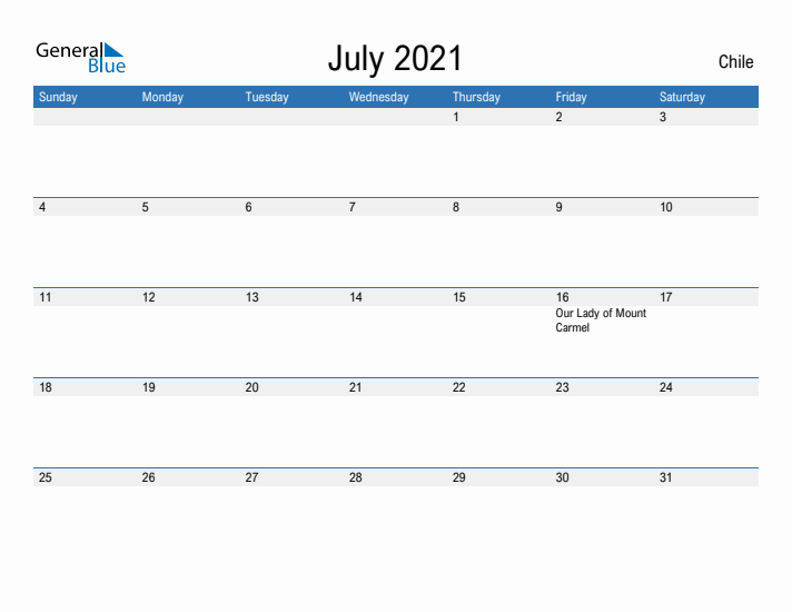 Fillable July 2021 Calendar