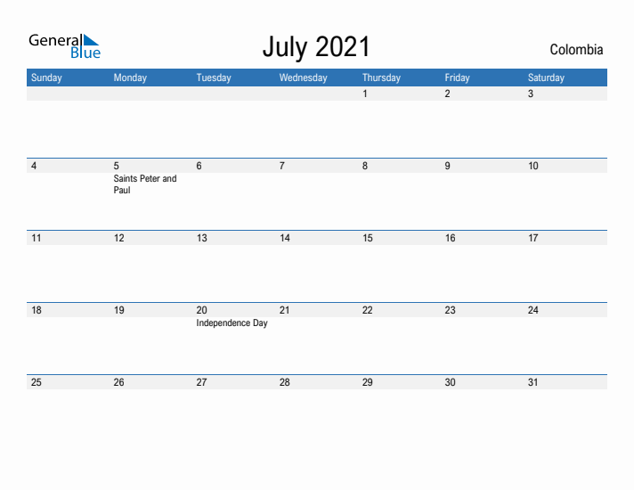 Fillable July 2021 Calendar