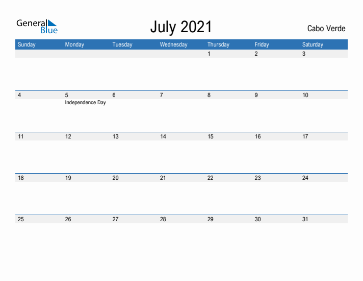 Fillable July 2021 Calendar