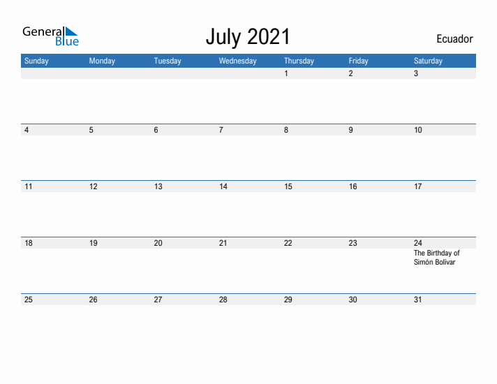 Fillable July 2021 Calendar