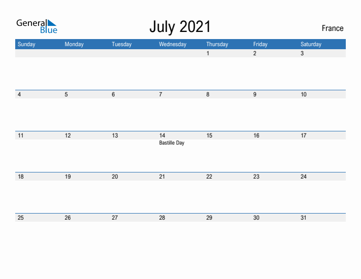 Fillable July 2021 Calendar