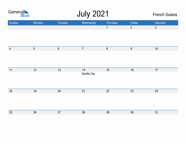 Fillable July 2021 Calendar