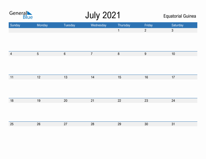 Fillable July 2021 Calendar