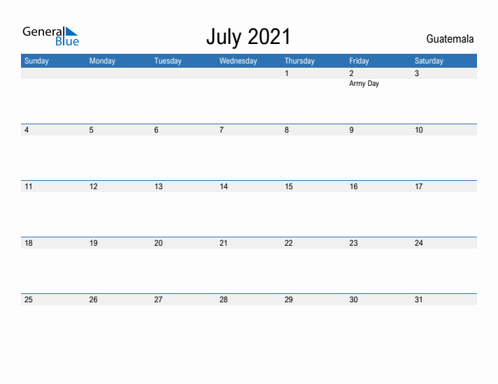 Fillable July 2021 Calendar