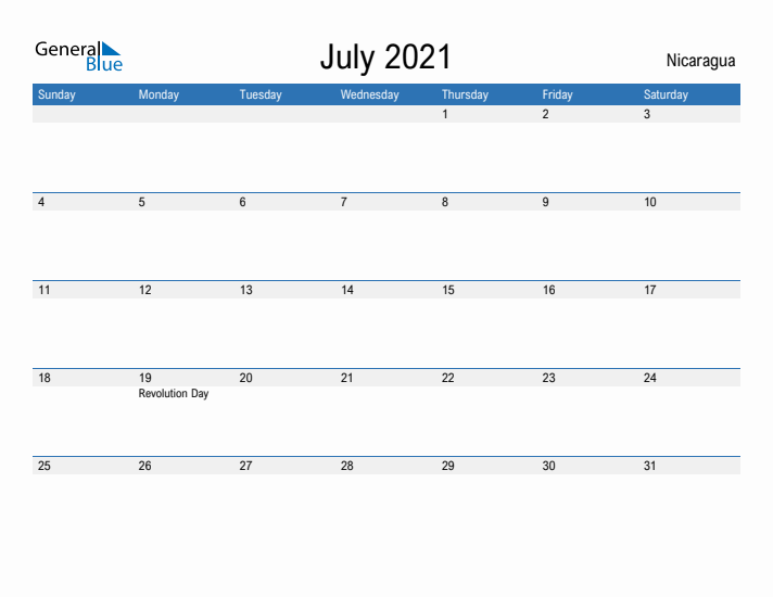 Fillable July 2021 Calendar