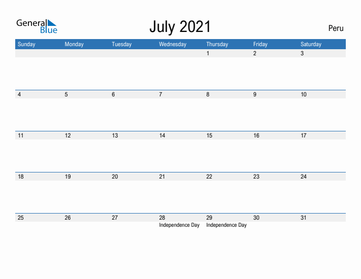 Fillable July 2021 Calendar