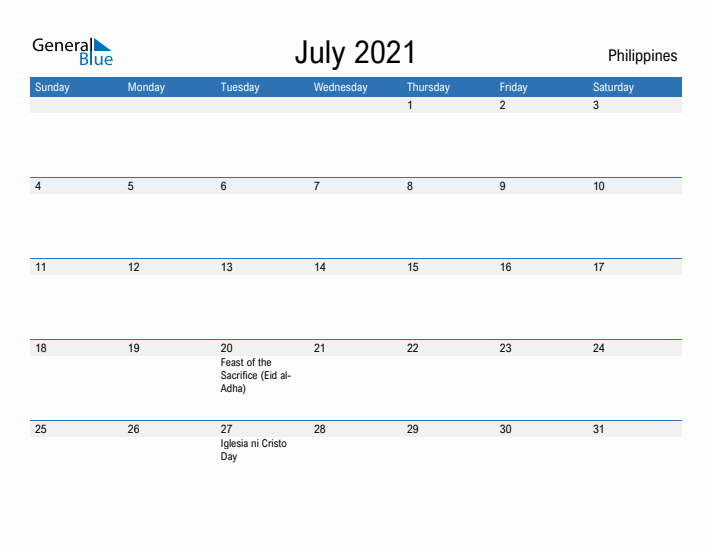 Fillable July 2021 Calendar