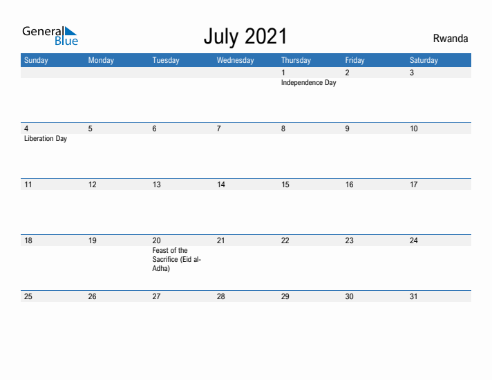 Fillable July 2021 Calendar