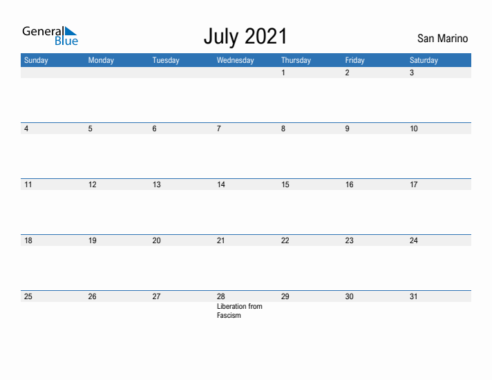 Fillable July 2021 Calendar