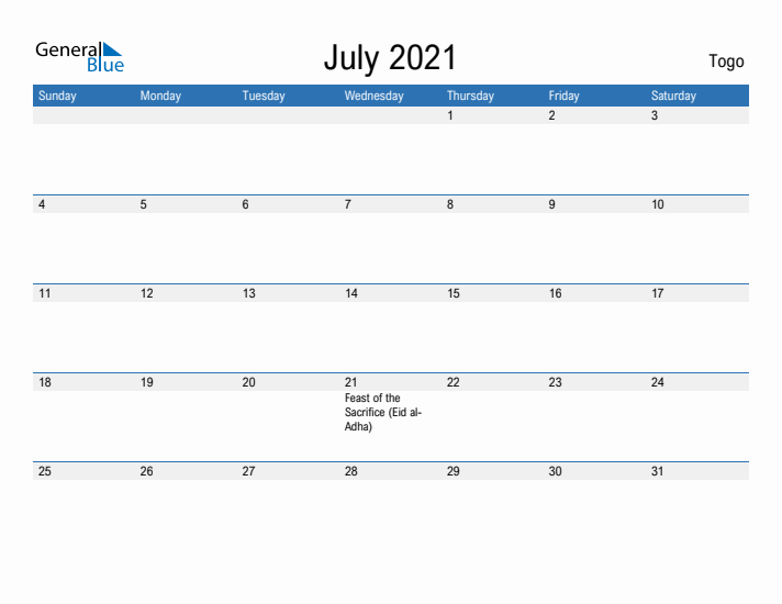 Fillable July 2021 Calendar