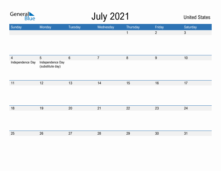 Fillable July 2021 Calendar