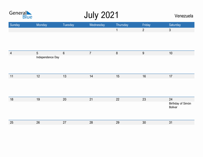 Fillable July 2021 Calendar