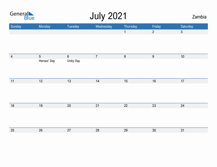 Fillable July 2021 Calendar