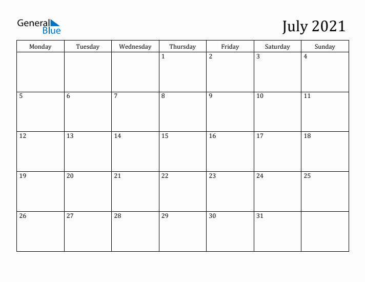 July 2021 Calendar