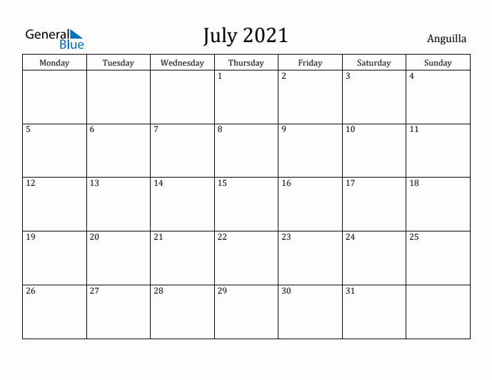 July 2021 Calendar Anguilla