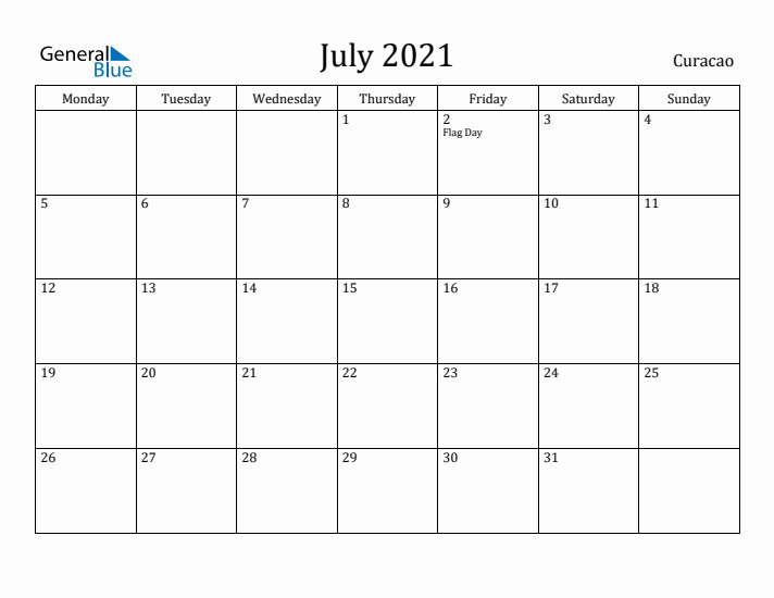 July 2021 Calendar Curacao