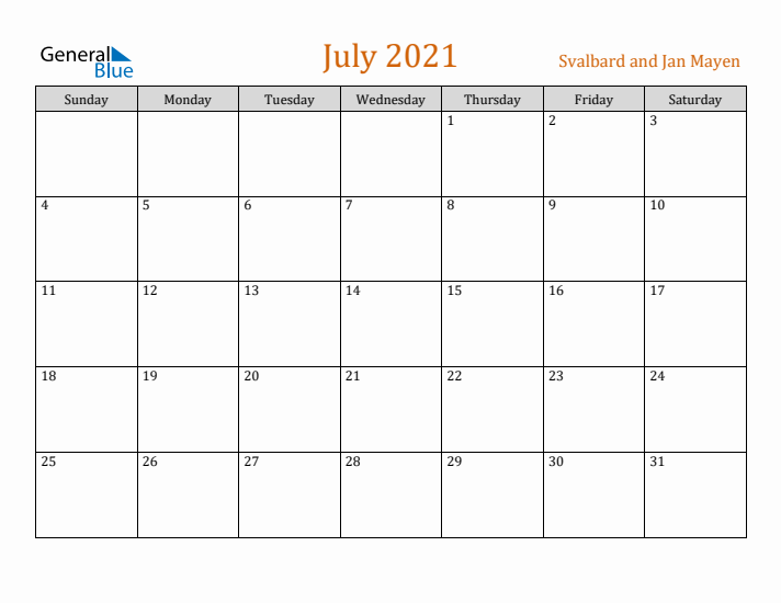 July 2021 Holiday Calendar with Sunday Start