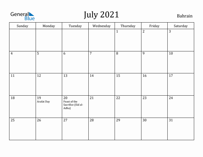 July 2021 Calendar Bahrain