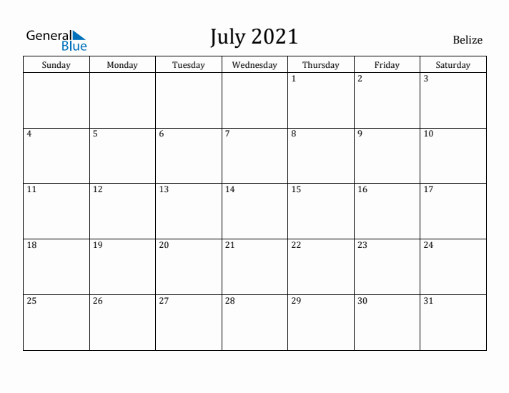 July 2021 Calendar Belize