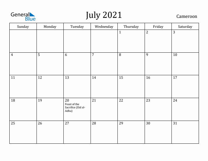 July 2021 Calendar Cameroon