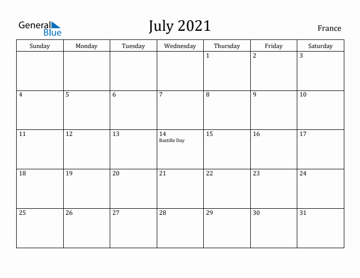 July 2021 Calendar France