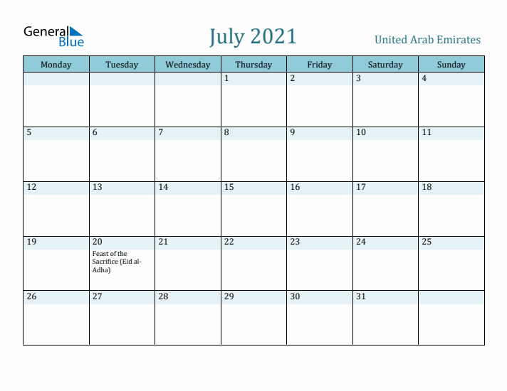 July 2021 Calendar with Holidays