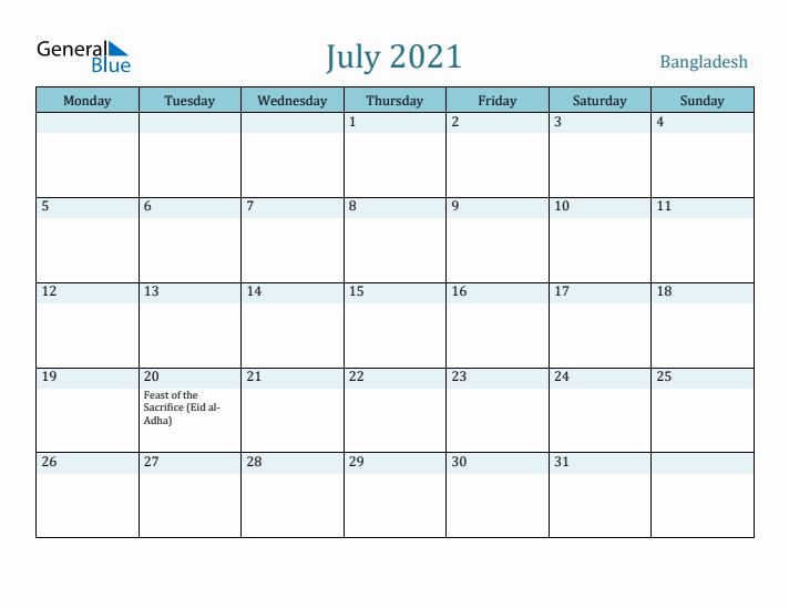 July 2021 Calendar with Holidays