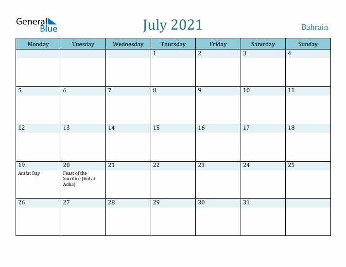 July 2021 Calendar with Holidays