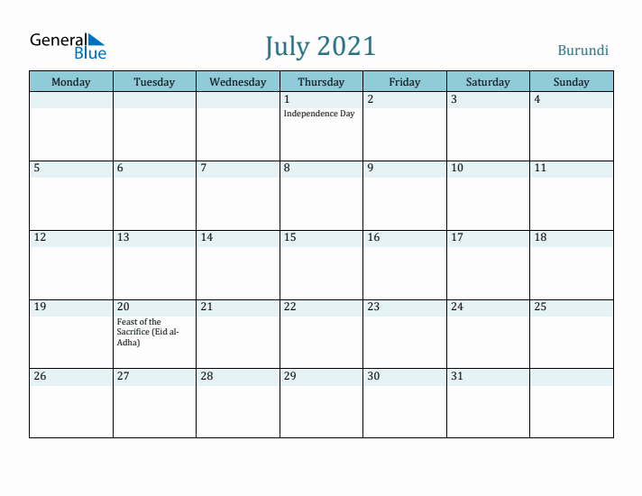 July 2021 Calendar with Holidays