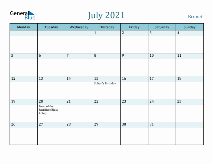 July 2021 Calendar with Holidays