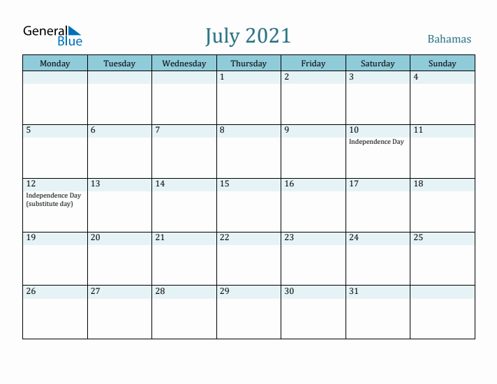 July 2021 Calendar with Holidays