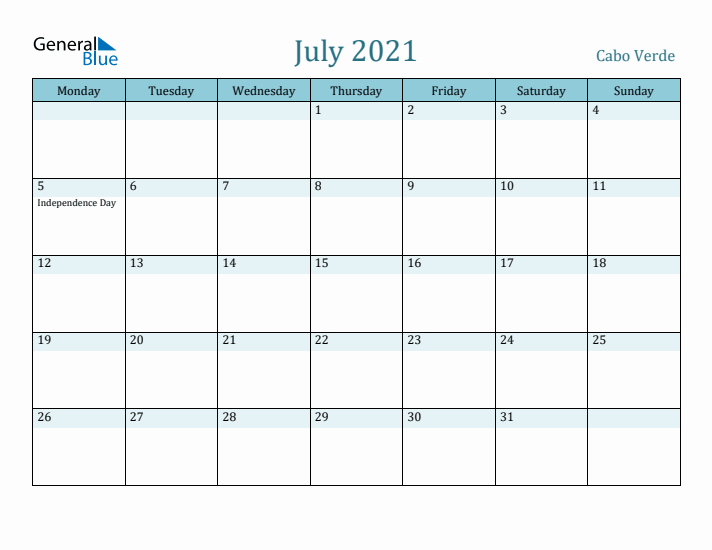 July 2021 Calendar with Holidays