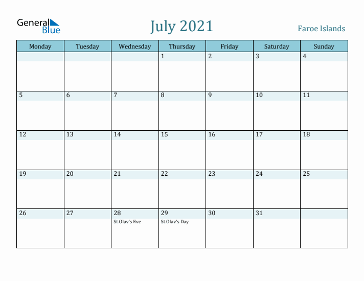 July 2021 Calendar with Holidays