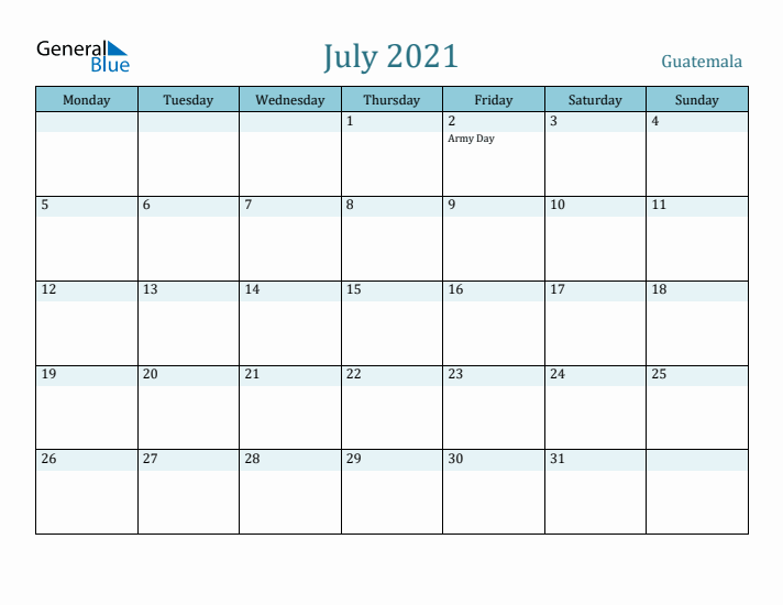 July 2021 Calendar with Holidays