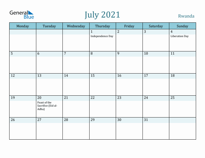 July 2021 Calendar with Holidays